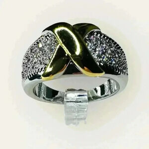 Pave Two Tone Ring W/Gold X